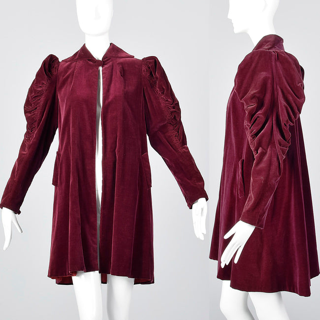 1940s Burgundy Velvet Coat with Mutton Sleeves