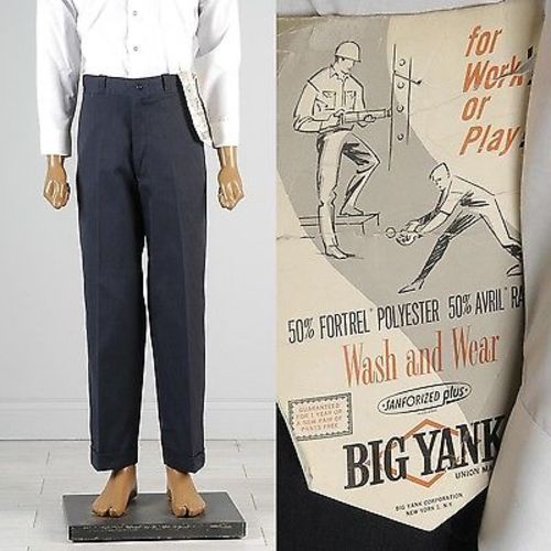 Deadstock 1960s Men's Big Yank Sanforized Blue Twill Workwear Pants