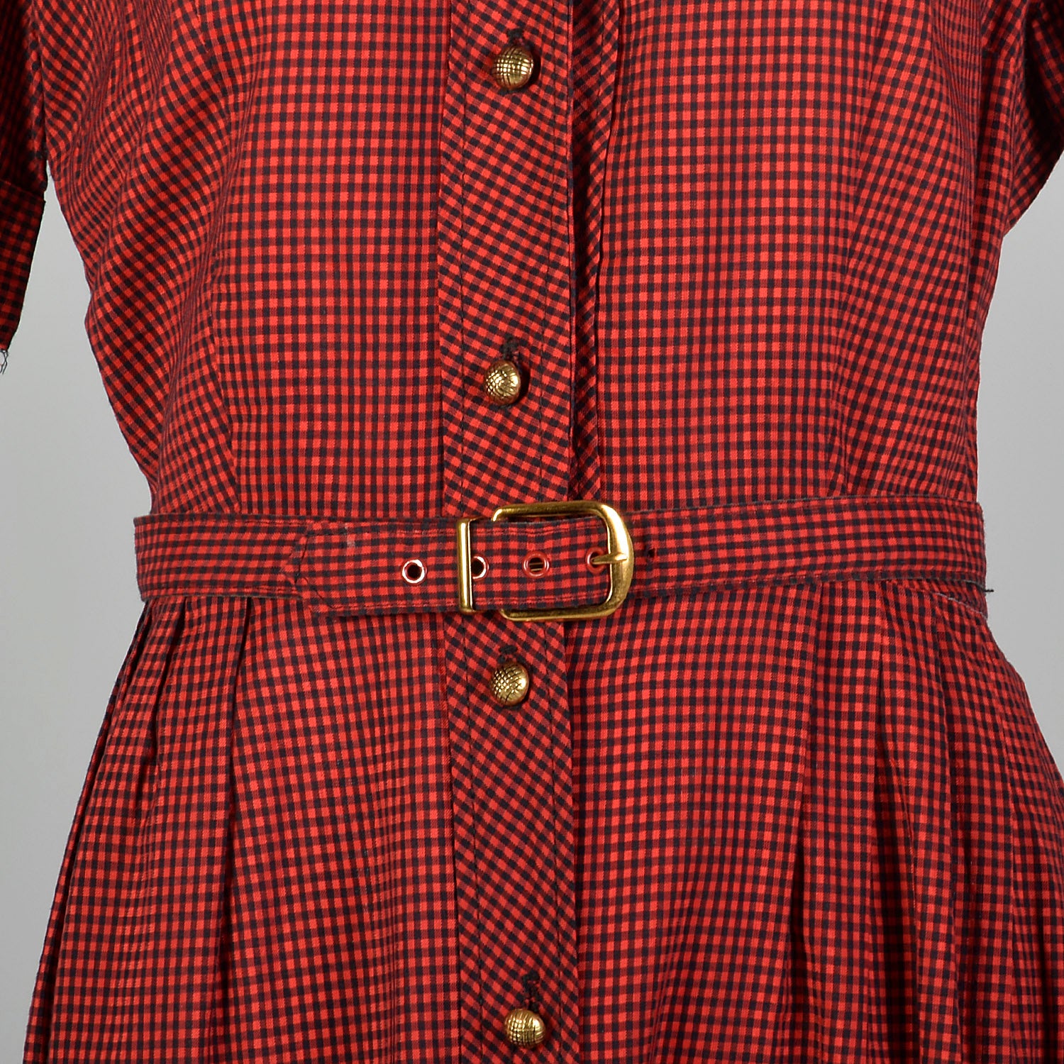 XL 1950s Red and Black Gingham Day Dress