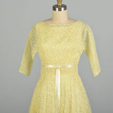 Small 1960s Yellow Lace 2pc Set Crop Top Sleeveless Dress
