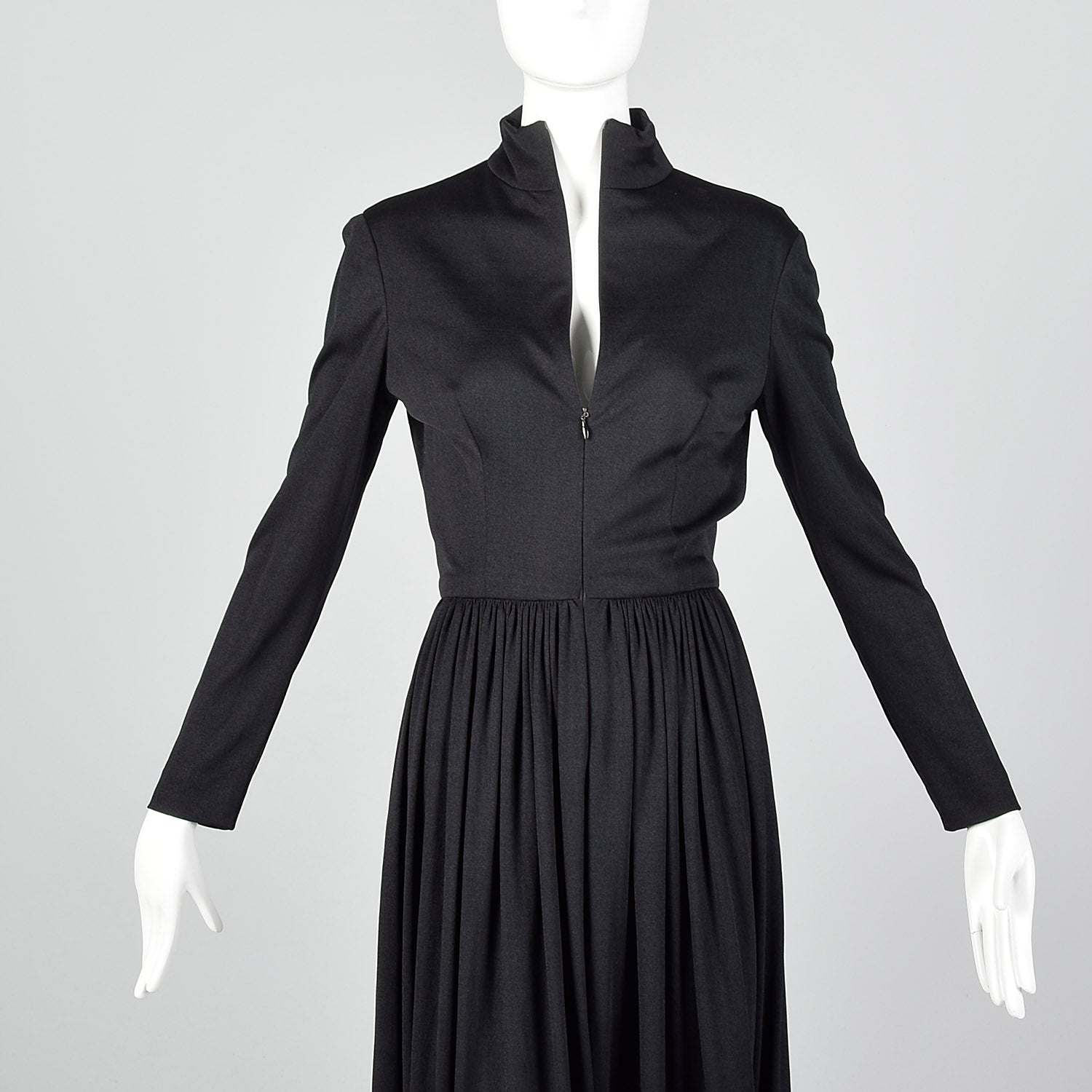 Small 1970s Black Zip Front Maxi Dress