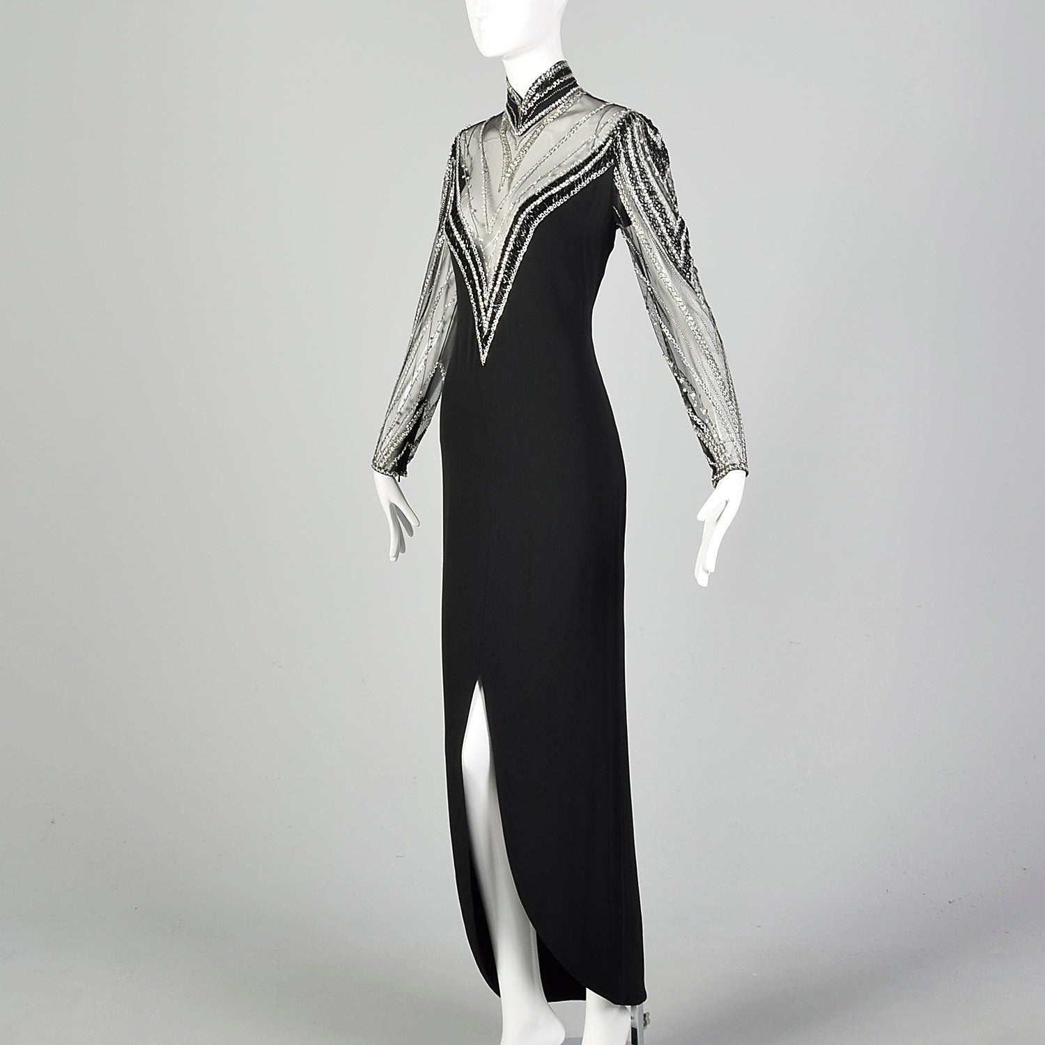 Small Bob Mackie Black Beaded Long Gown