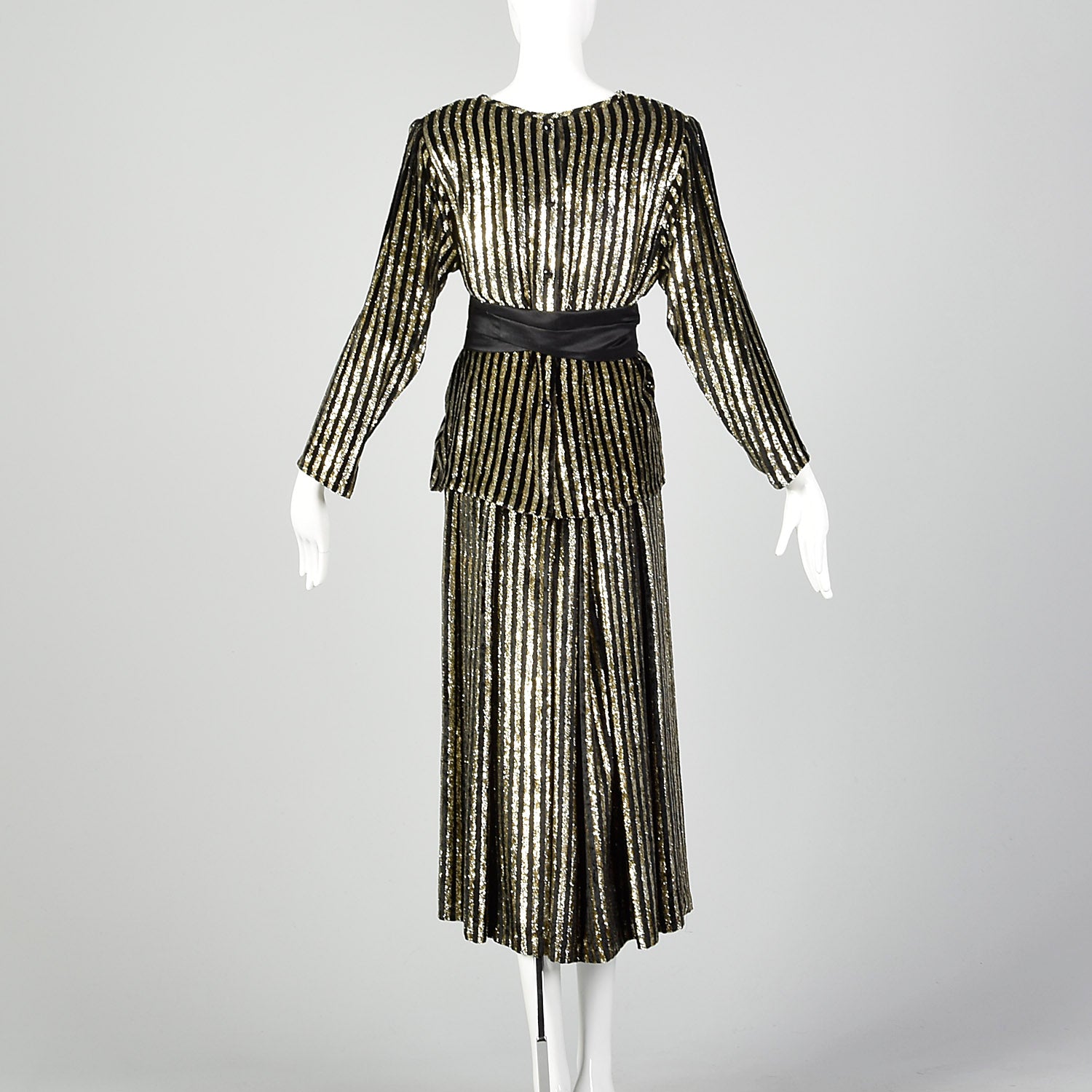 1980s Caroline Charles Gold and Black Skirt Set