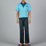 1960s Teal Blue Bowling Shirt with Chicago Sun Times Patch