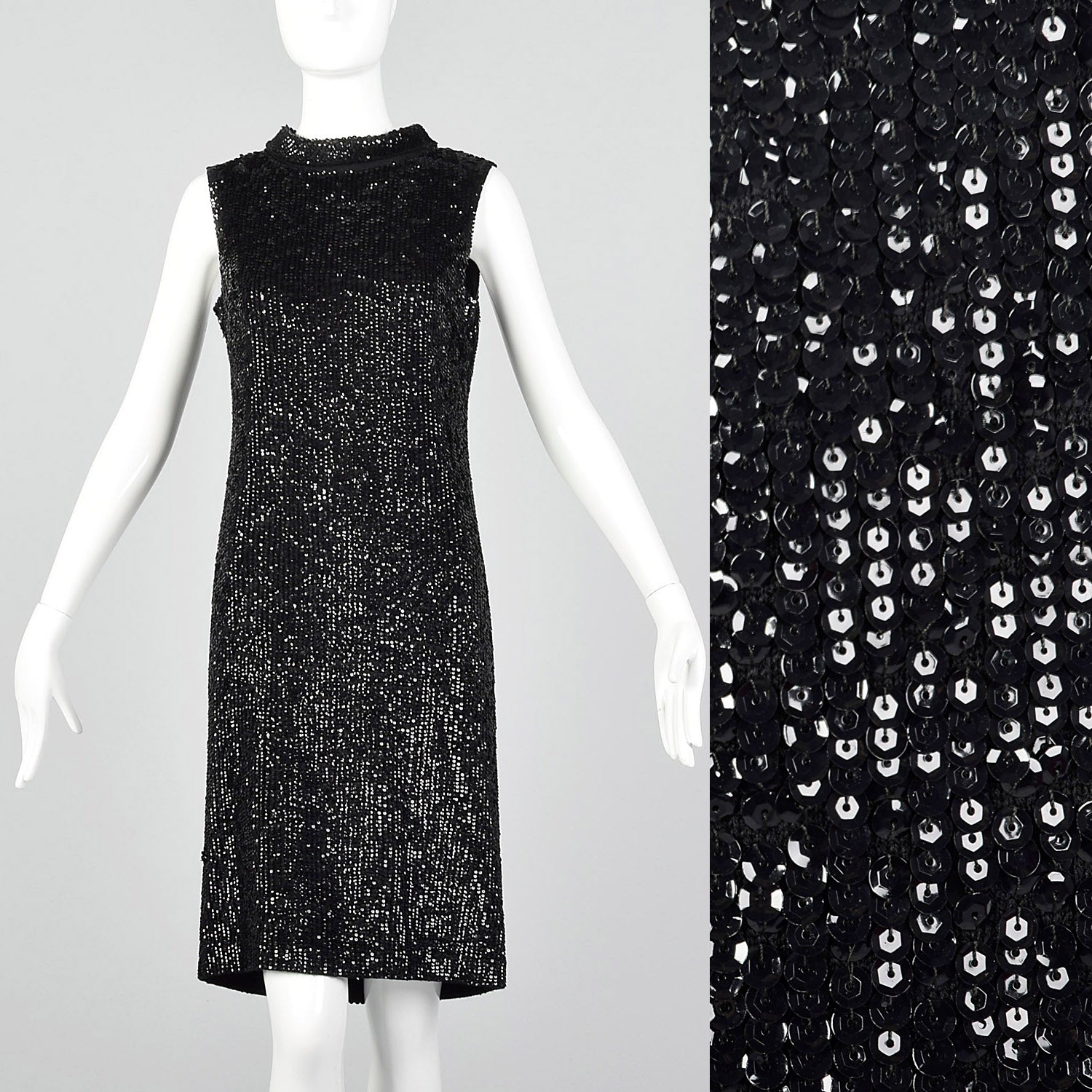 Small Valentina Ltd. 1960s Black Knit Sequin Dress
