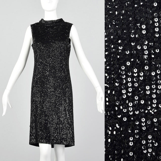 Small Valentina Ltd. 1960s Black Knit Sequin Dress