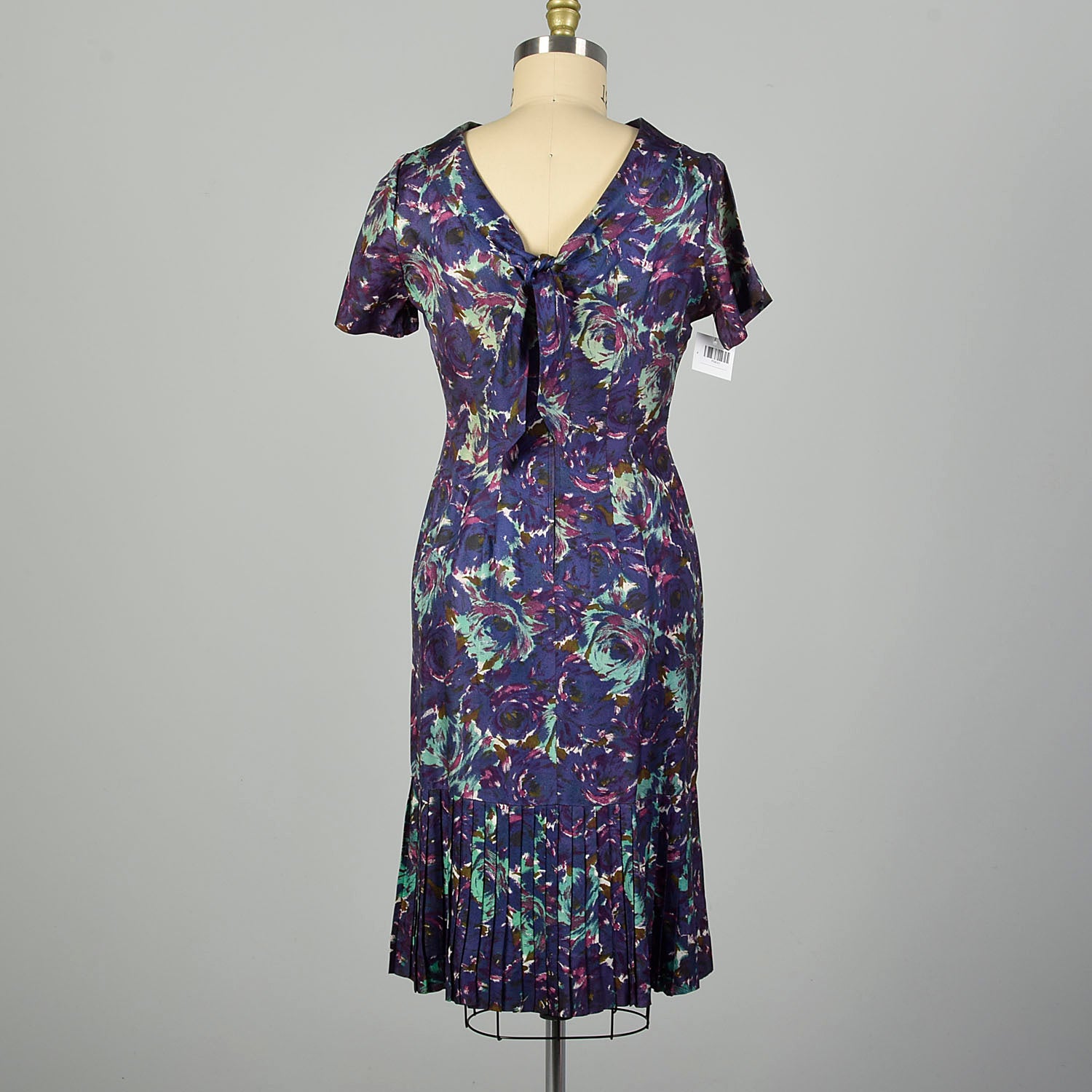 Large 1950s Blue and Purple Swirl Patterned Acetate Dress