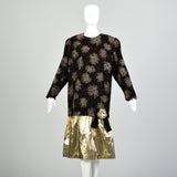 2XL-3XL 1980s Kelli Kaye Black Velvet Long Sleeve Glitter Prom Dress