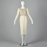 1970s Mary McFadden Couture Beaded and Pleated White Dress