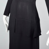 1940s Black Rayon Dress with Silver Beaded Monogram