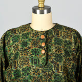 1950s Green Print Day Dress with Dolman Sleeves