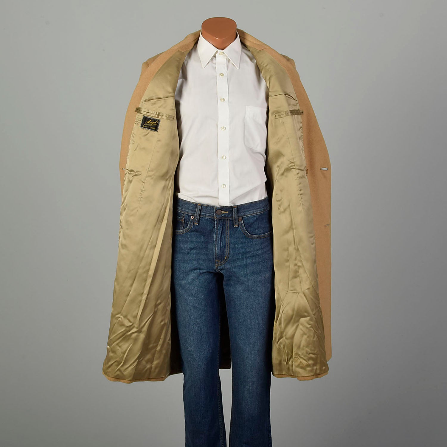 Large 1970s Coat Double Breasted Tan Winter Overcoat