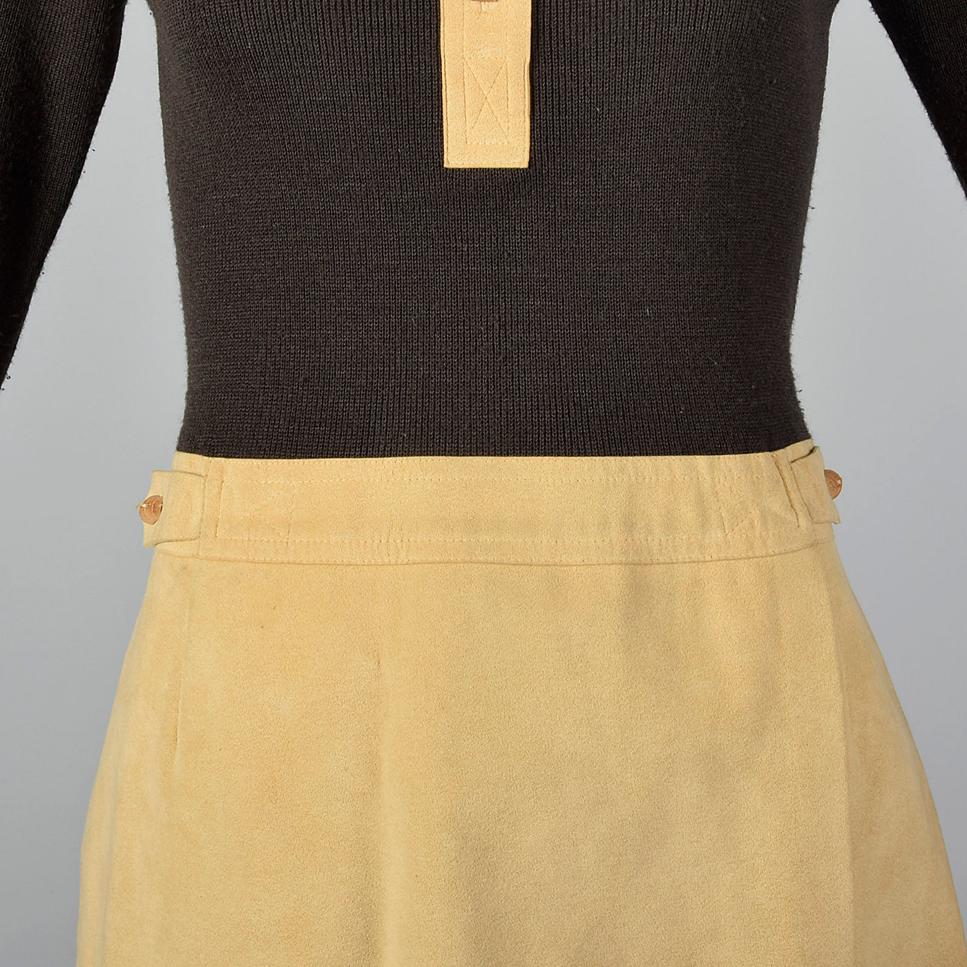 1970s Brown Knit and Leather Dress