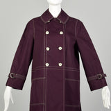 Medium 1960s Coat Aubergine Mod Double Breasted Plum Canvas Autumn Topstitched