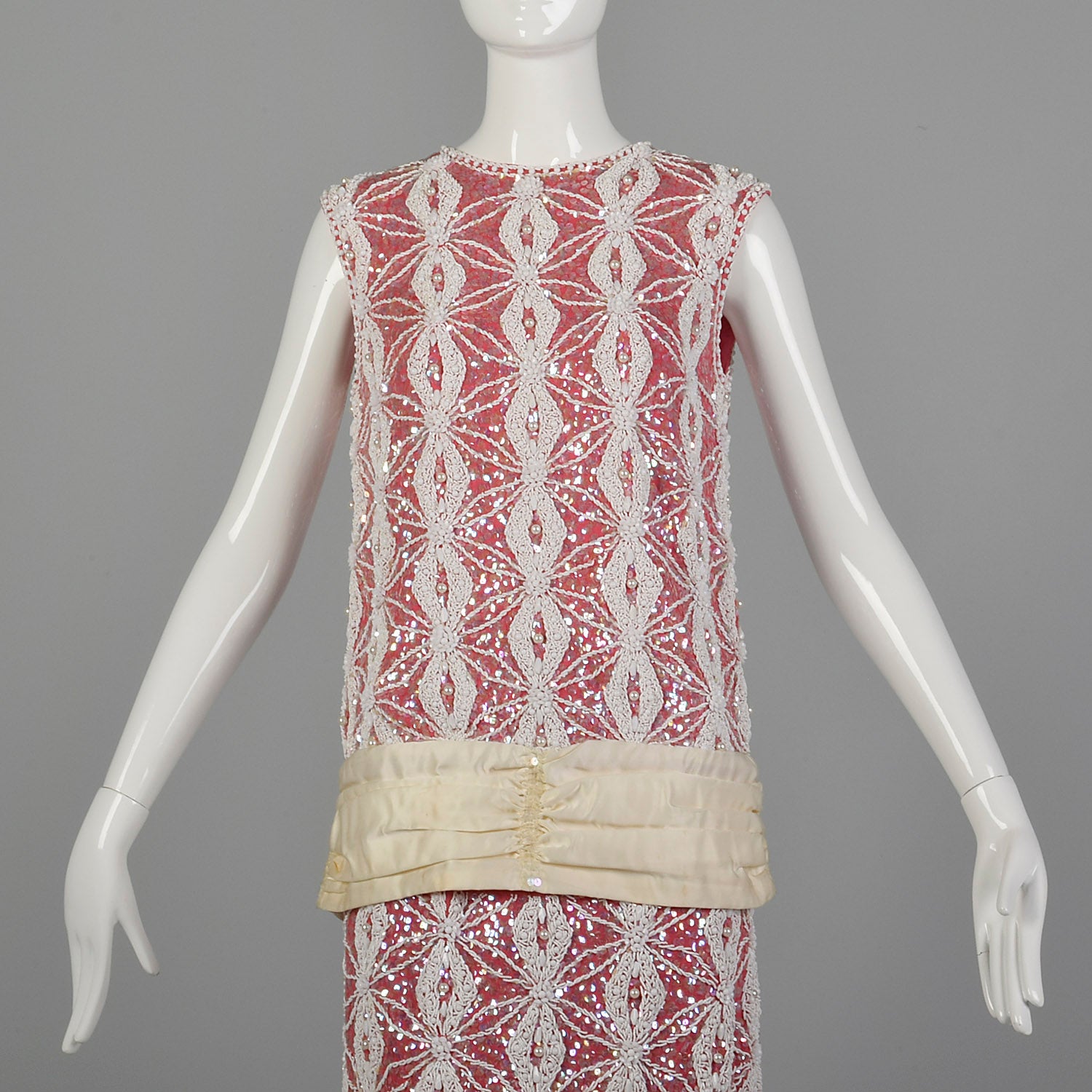 Small 1960s Hot Pink Beaded Top and Skirt Set