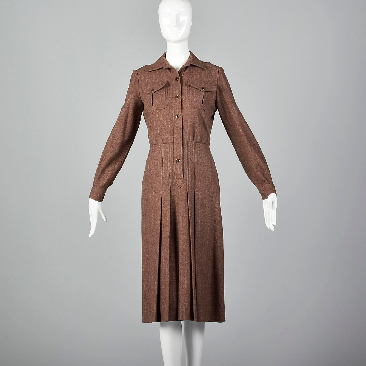 1970s Oscar de la Renta Long Sleeve Wool Dress