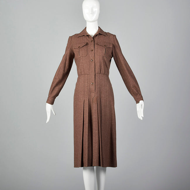 1970s Oscar de la Renta Long Sleeve Wool Dress
