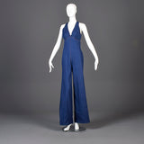 1970s Sexy Backless Denim Bell Bottom Jumpsuit
