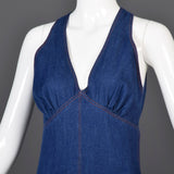 1970s Sexy Backless Denim Bell Bottom Jumpsuit