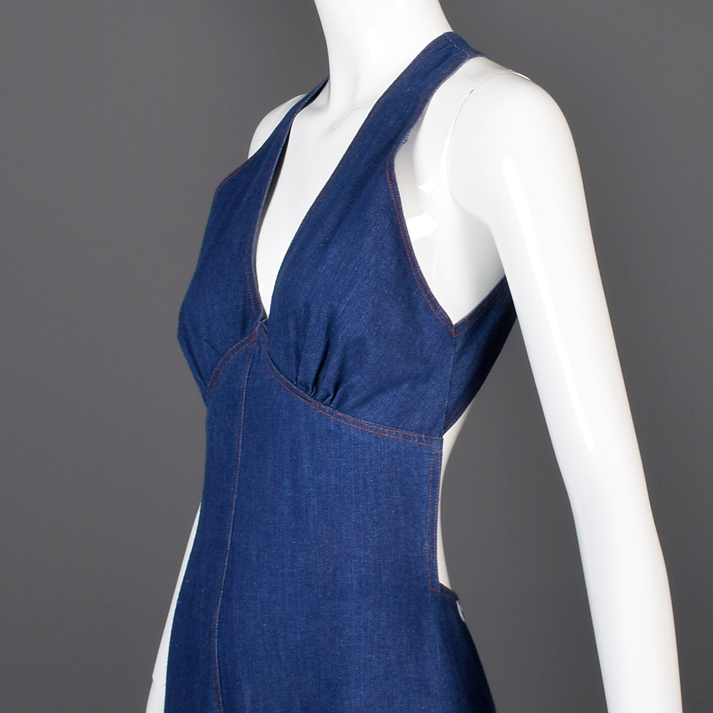 1970s Sexy Backless Denim Bell Bottom Jumpsuit