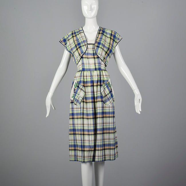 1950s Plaid Dress and Jacket with Patch Pockets