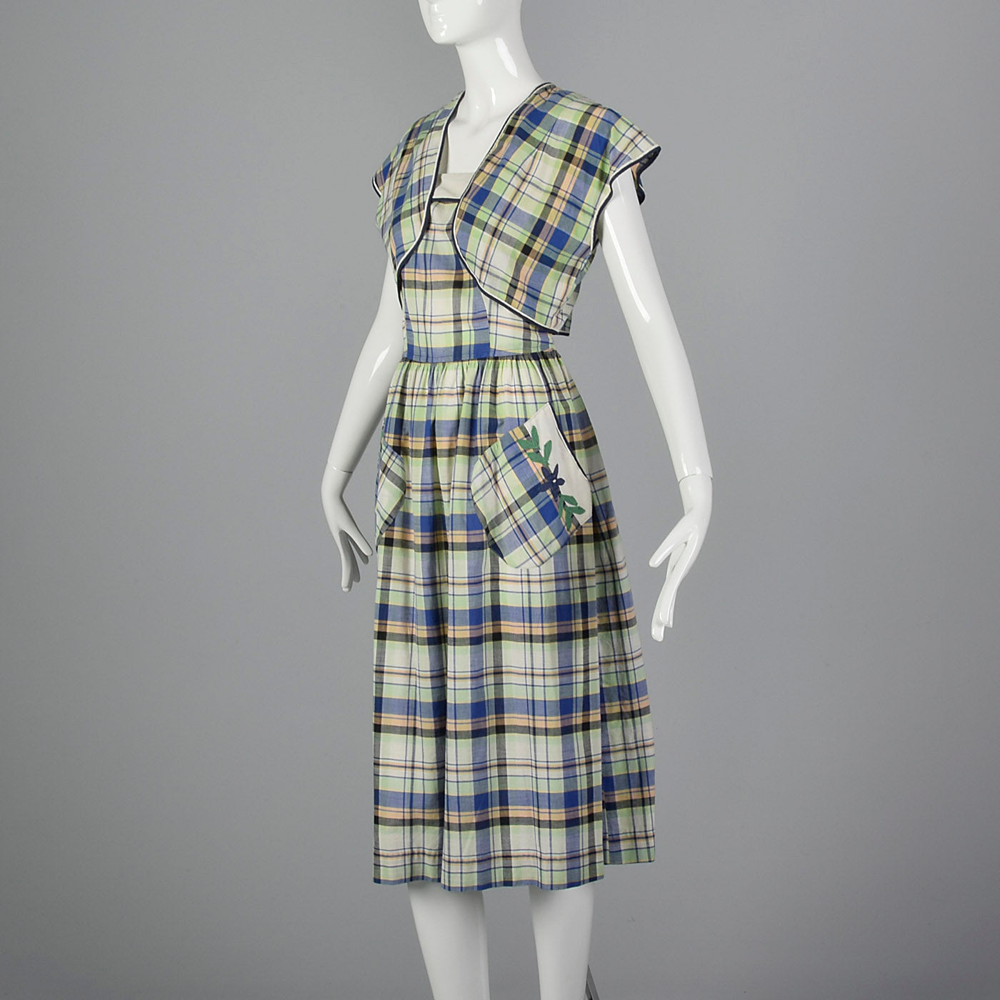 1950s Plaid Dress and Jacket with Patch Pockets