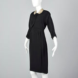 1950s Black Rayon Dress and Jacket with Unique Neckline
