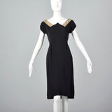1950s Black Rayon Dress and Jacket with Unique Neckline