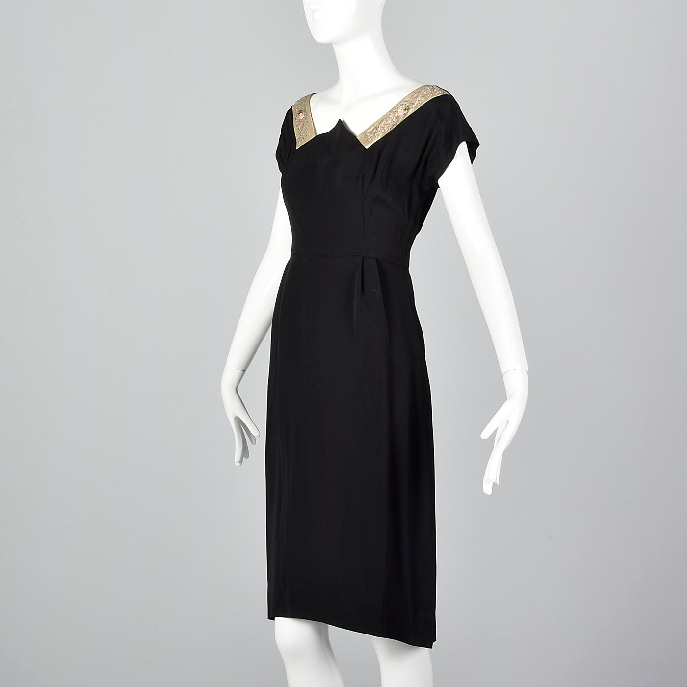 1950s Black Rayon Dress and Jacket with Unique Neckline