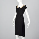 1950s Black Rayon Dress and Jacket with Unique Neckline