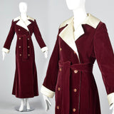 1970s Burgundy Velvet Maxi Coat