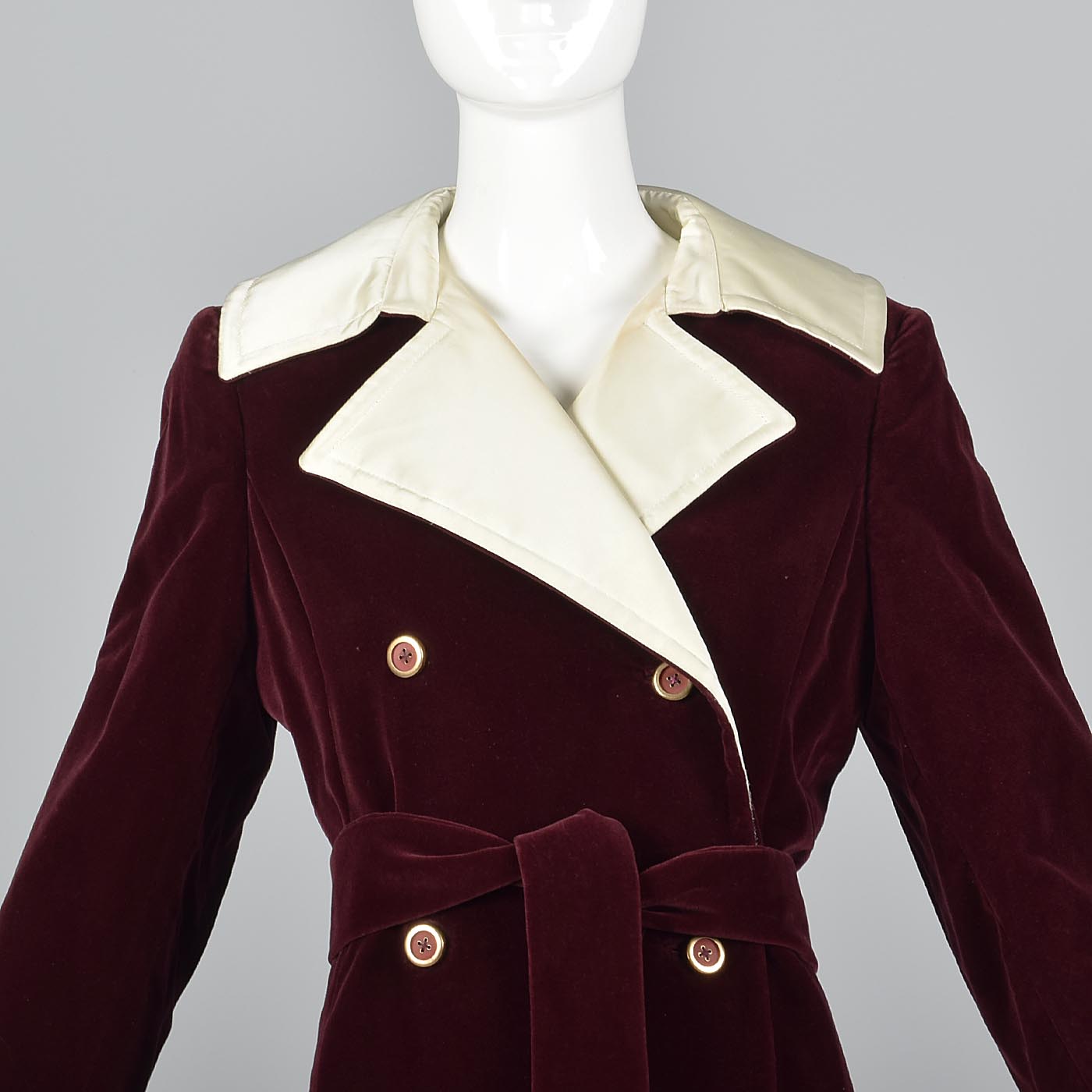 1970s Burgundy Velvet Maxi Coat