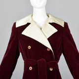 1970s Burgundy Velvet Maxi Coat