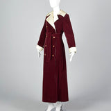 1970s Burgundy Velvet Maxi Coat