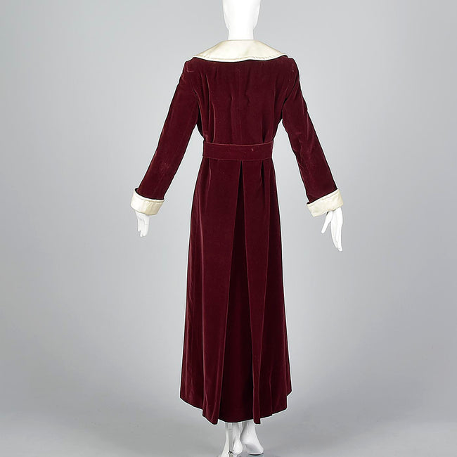 1970s Burgundy Velvet Maxi Coat