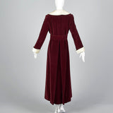 1970s Burgundy Velvet Maxi Coat