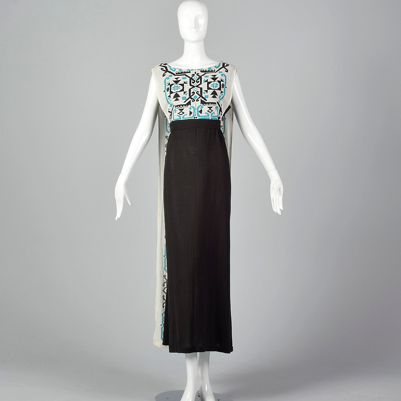 1970s Black Gauze Dress with Back Panel