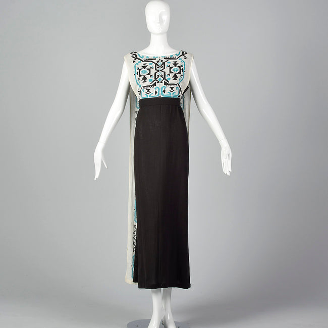 1970s Black Gauze Dress with Back Panel