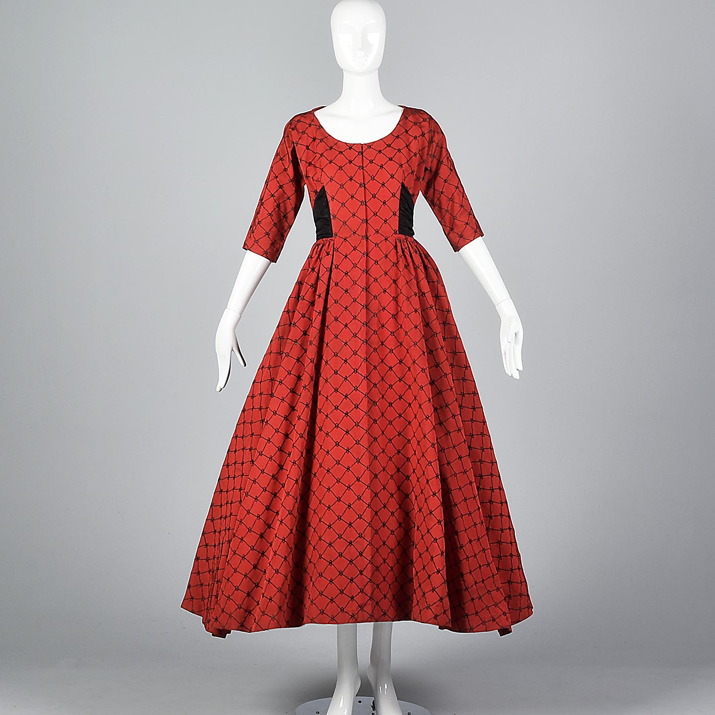 1950s Red Party Dress with Black Taffeta Bow