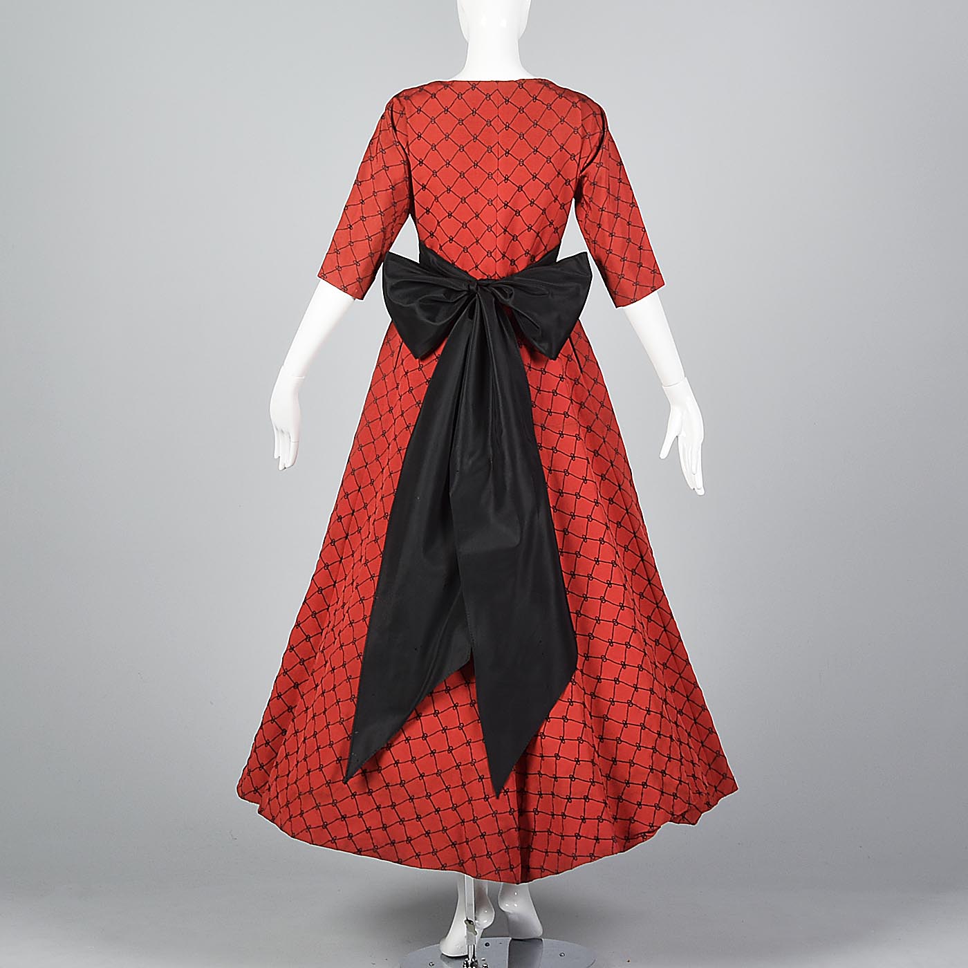 1950s Red Party Dress with Black Taffeta Bow