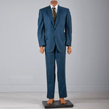 1960s Men's Three Piece Suit Teal Blue Sharkskin with Red Windowpane