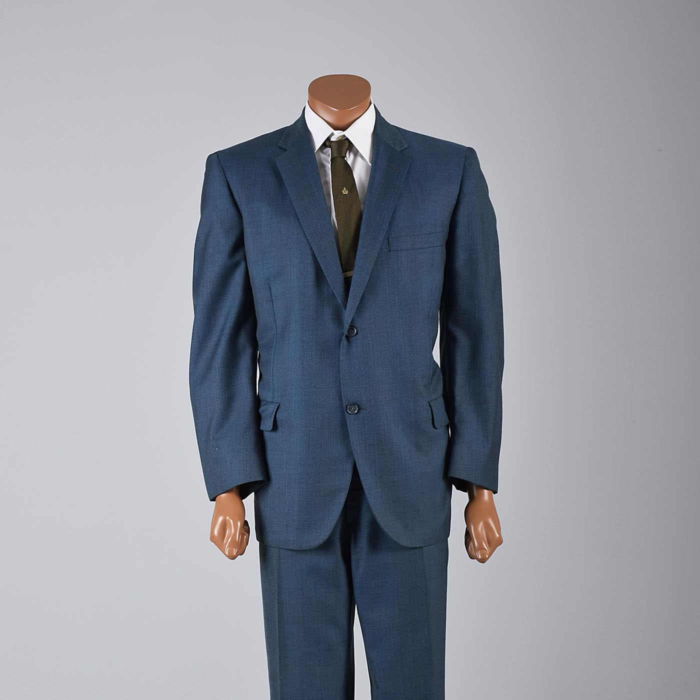 1960s Men's Three Piece Suit Teal Blue Sharkskin with Red Windowpane