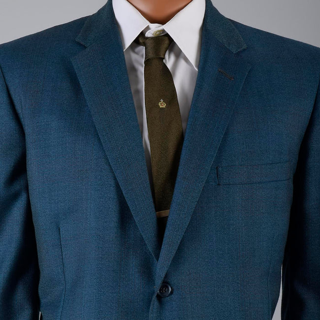 1960s Men's Three Piece Suit Teal Blue Sharkskin with Red Windowpane