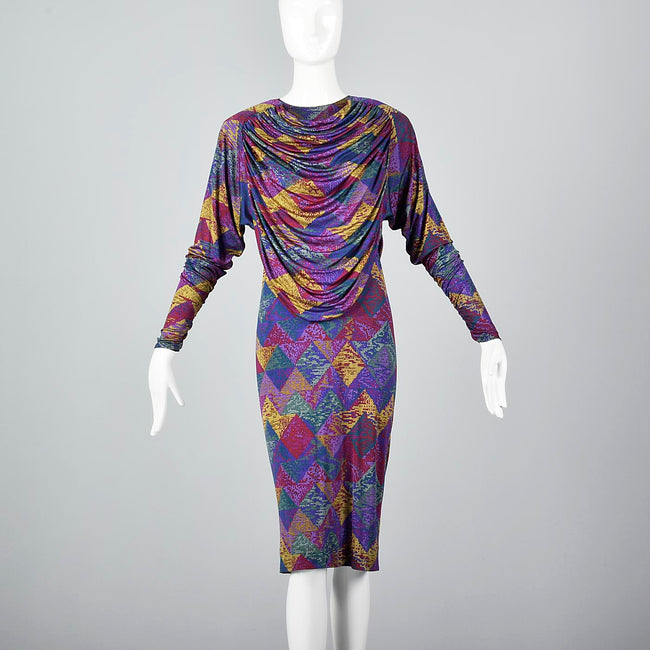 Missoni Purple Silk Jersey Dress with Draped Bodice
