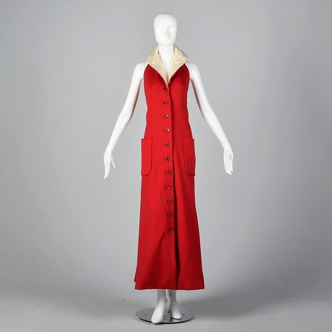 1970s Geoffrey Beene Red Wool Maxi Dress