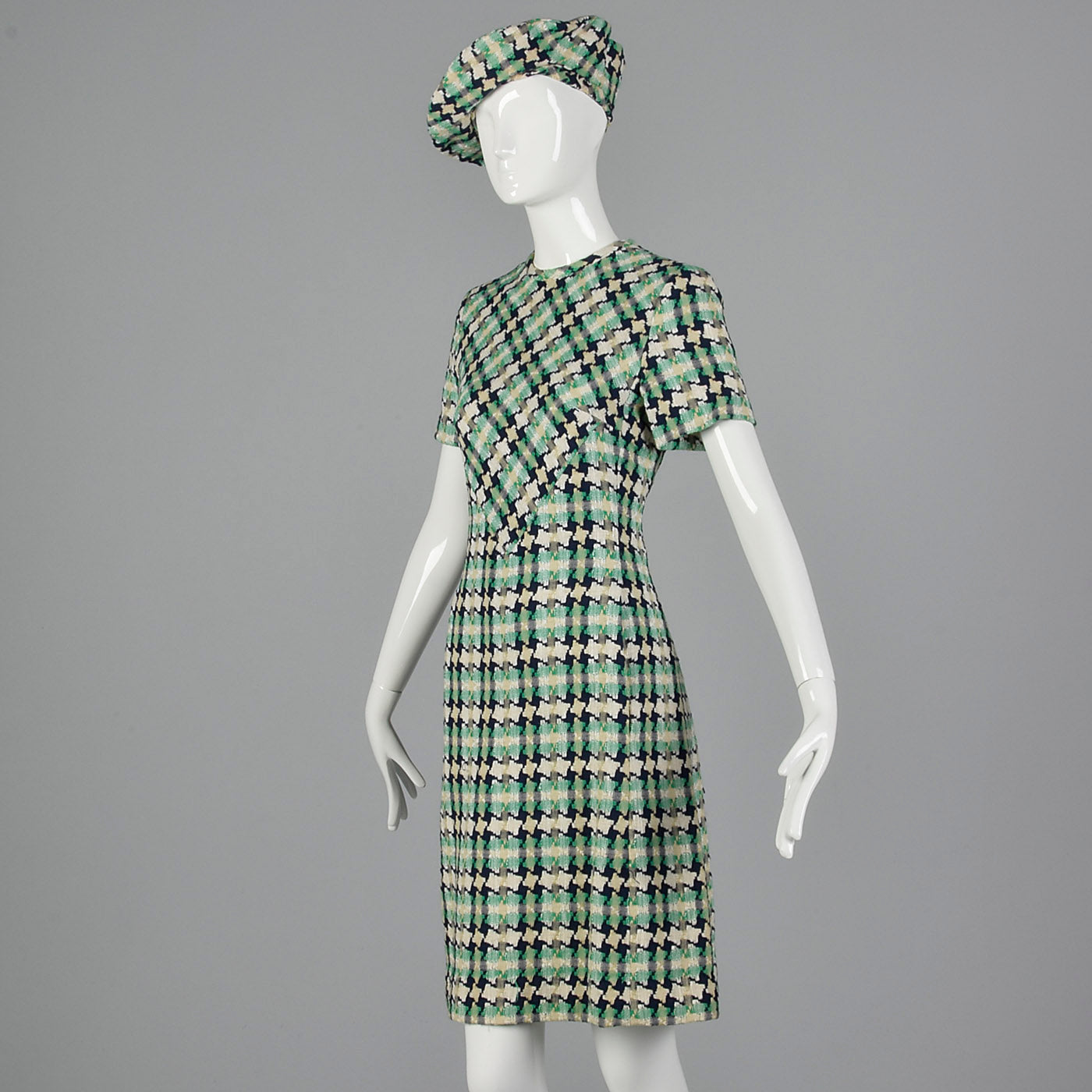 1960s I. Magnin Tweed Dress with Matching Jacket, Scarf, and Beret