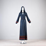 1970s Iconic Hooded Maxi Dress in Metallic Blue Knit