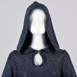 1970s Iconic Hooded Maxi Dress in Metallic Blue Knit