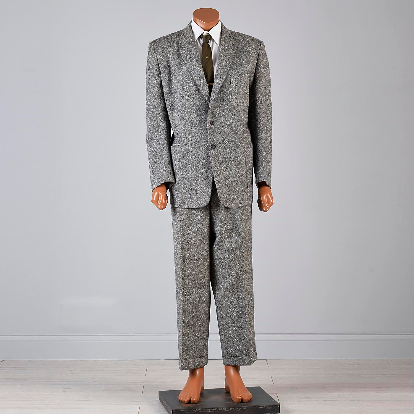 1950s Men's Multicolored Fleck Wool Tweed Two Piece Suit with Hollywood Waist Pants