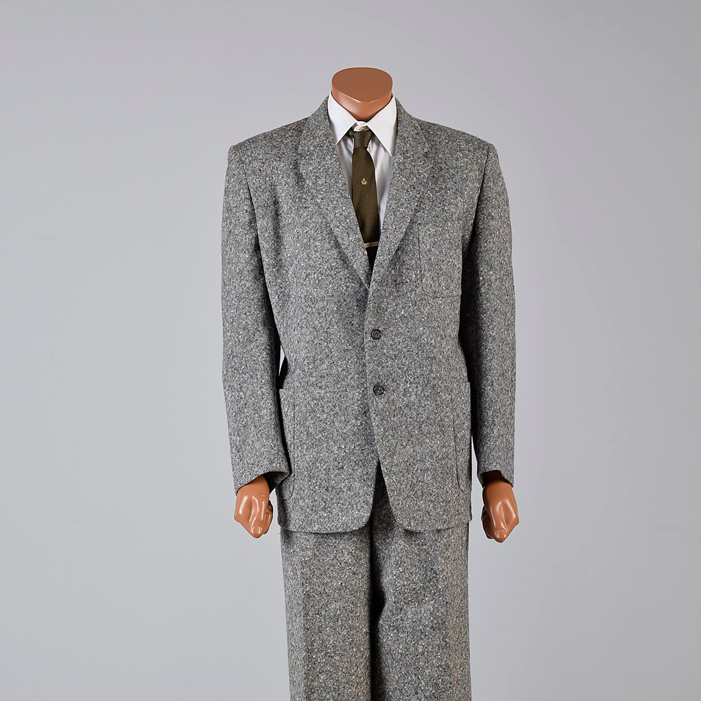 1950s Men's Multicolored Fleck Wool Tweed Two Piece Suit with Hollywood  Waist Pants